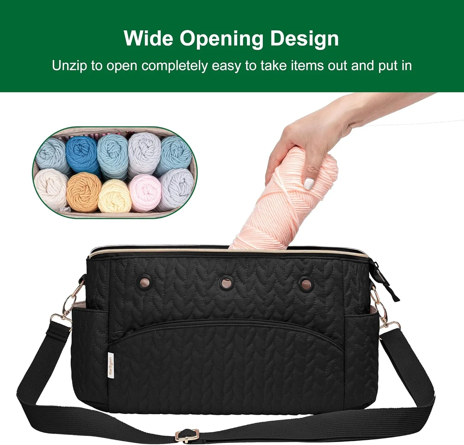 Crochet Bag Storage Organizer For Knitting & Crocheting Accessories - Black