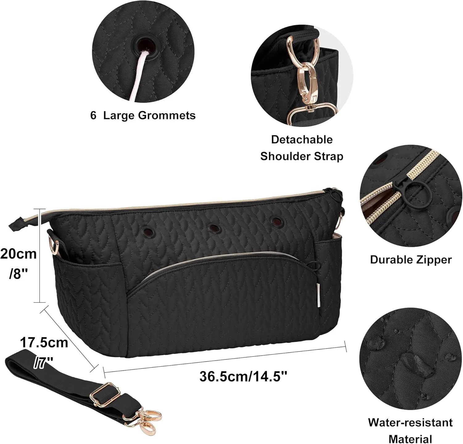 Crochet Bag Storage Organizer For Knitting & Crocheting Accessories - Black