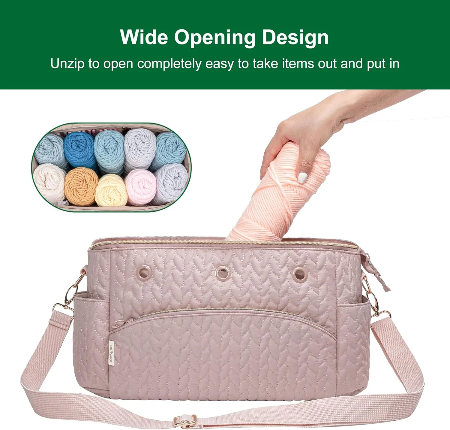 Crochet Bag Storage Organizer - Yarn & Knitting Accessories Case - Pink