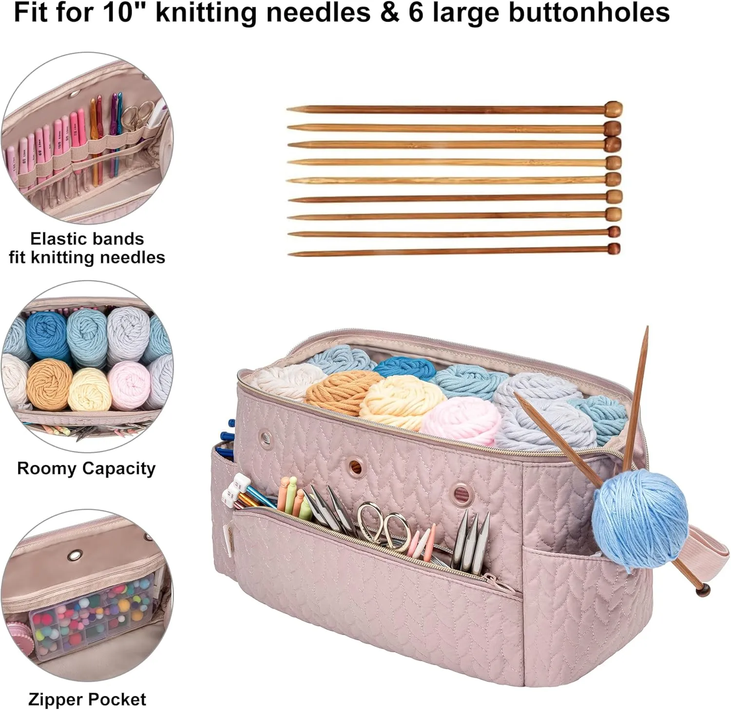 Crochet Bag Storage Organizer - Yarn & Knitting Accessories Case - Pink