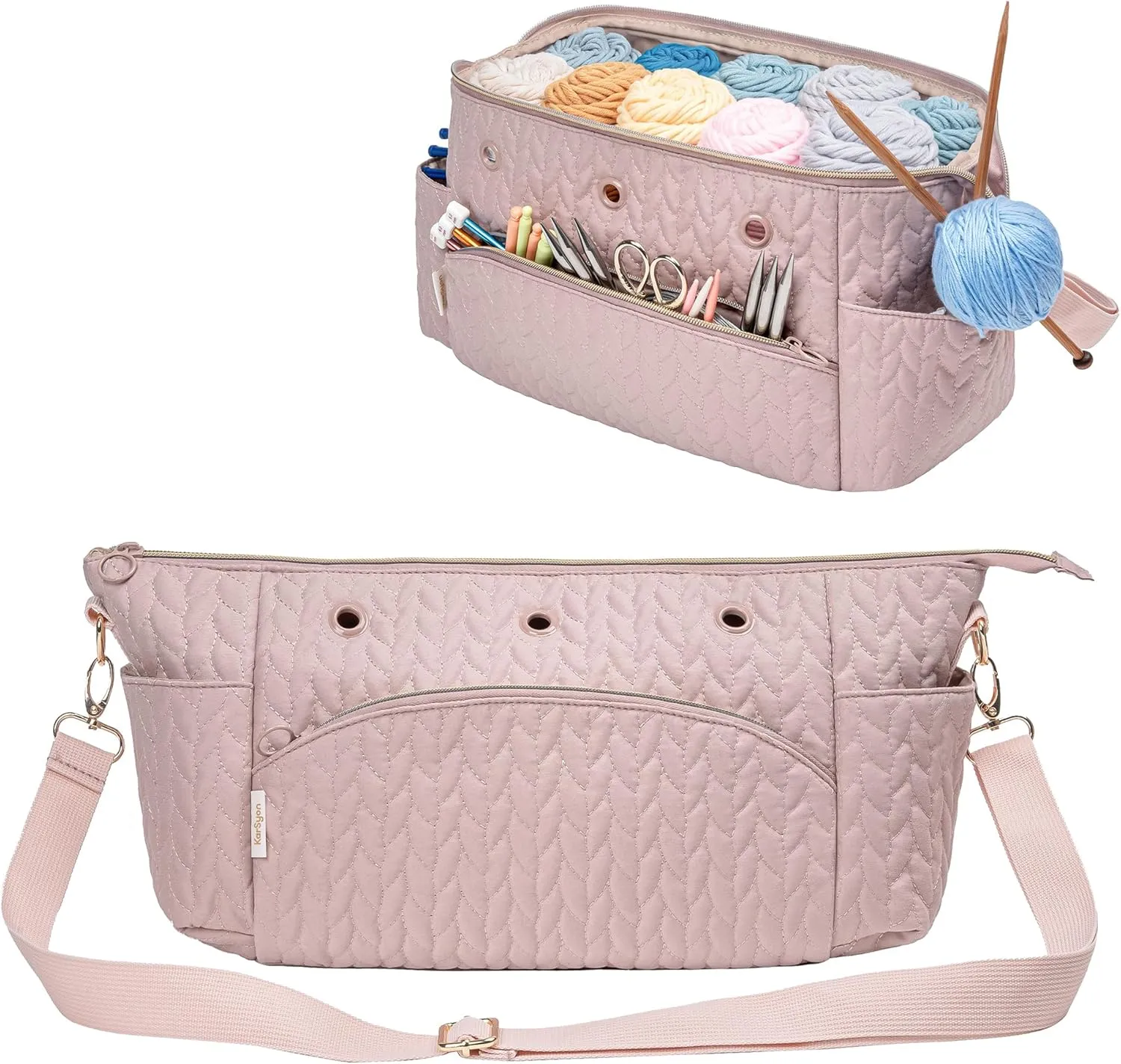 Crochet Bag Storage Organizer - Yarn & Knitting Accessories Case - Pink