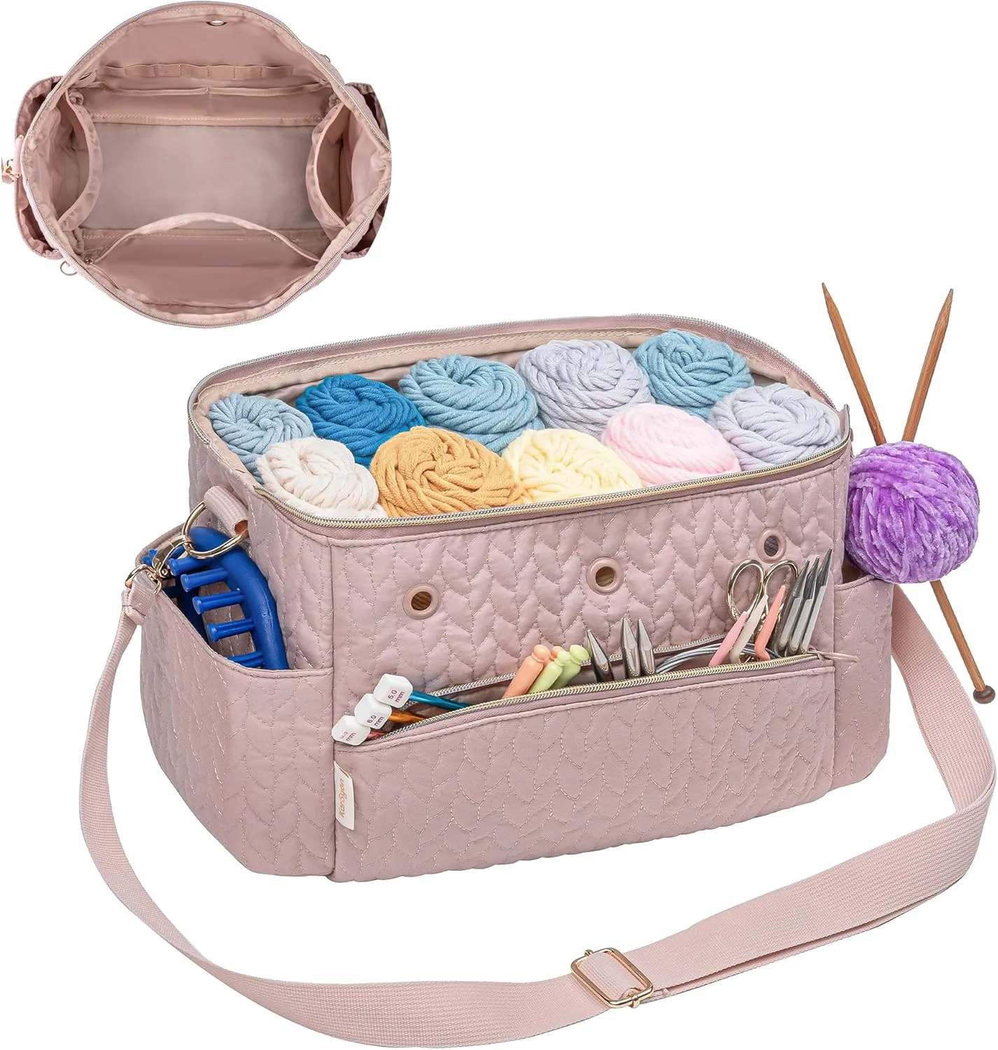 Crochet Bag Storage Organizer - Yarn & Knitting Accessories Case - Pink