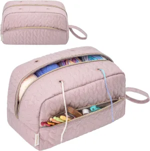 Crochet Yarn Bag Knitting Bag Storage for Crocheting Accessories Crochet Hook Case Organizer Gift for Crochet Lovers (Pink), K3201