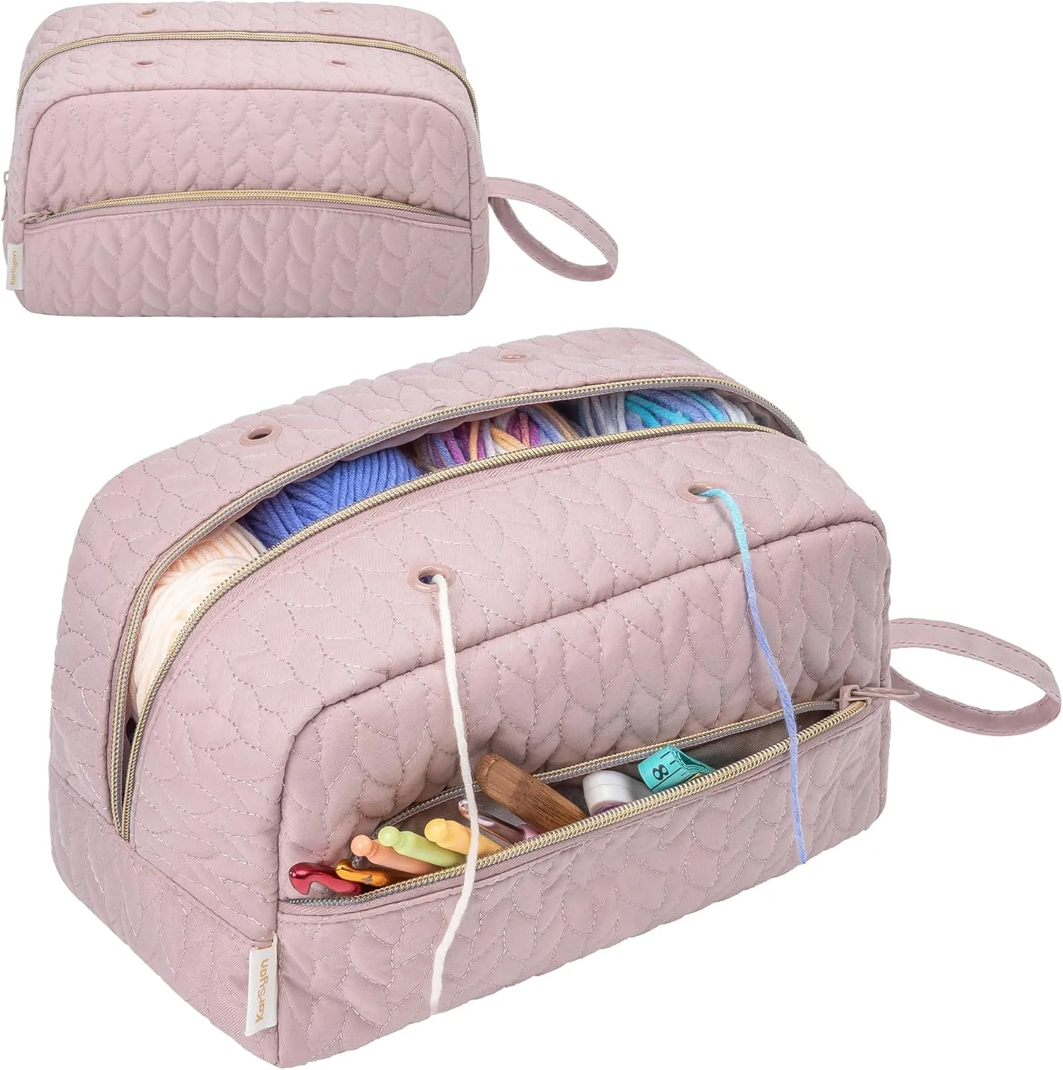 Crochet Yarn Bag Knitting Bag Storage for Crocheting Accessories Crochet Hook Case Organizer Gift for Crochet Lovers (Pink), K3201