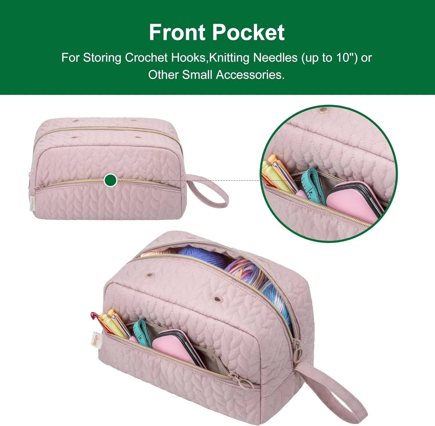 Crochet Yarn Bag Knitting Bag Storage for Crocheting Accessories Crochet Hook Case Organizer Gift for Crochet Lovers (Pink), K3201