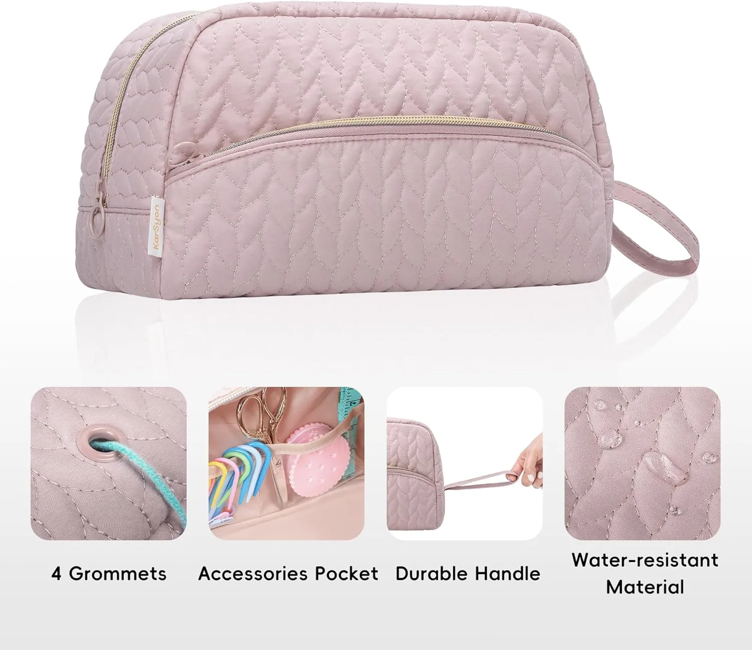 Crochet Yarn Bag Knitting Bag Storage for Crocheting Accessories Crochet Hook Case Organizer Gift for Crochet Lovers (Pink), K3201