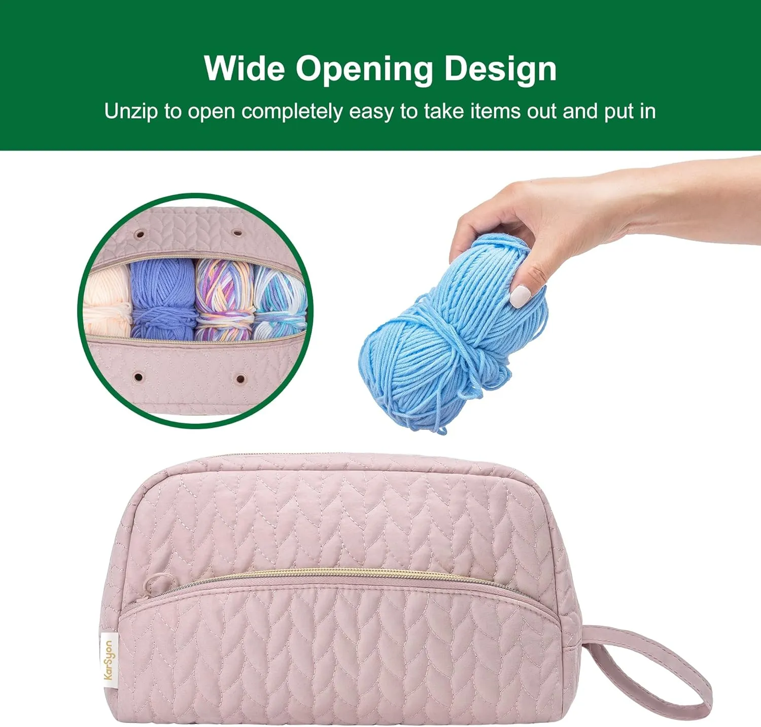 Crochet Yarn Bag Knitting Bag Storage for Crocheting Accessories Crochet Hook Case Organizer Gift for Crochet Lovers (Pink), K3201