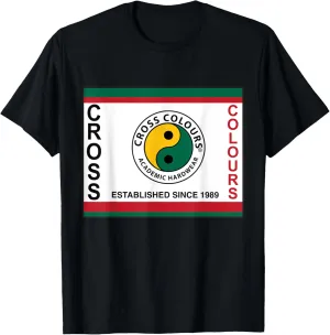 CROSS COLOURS Yin Yang Label Logo Retro Graphic 1990's Urban Vintage Unisex Adult T-Shirt