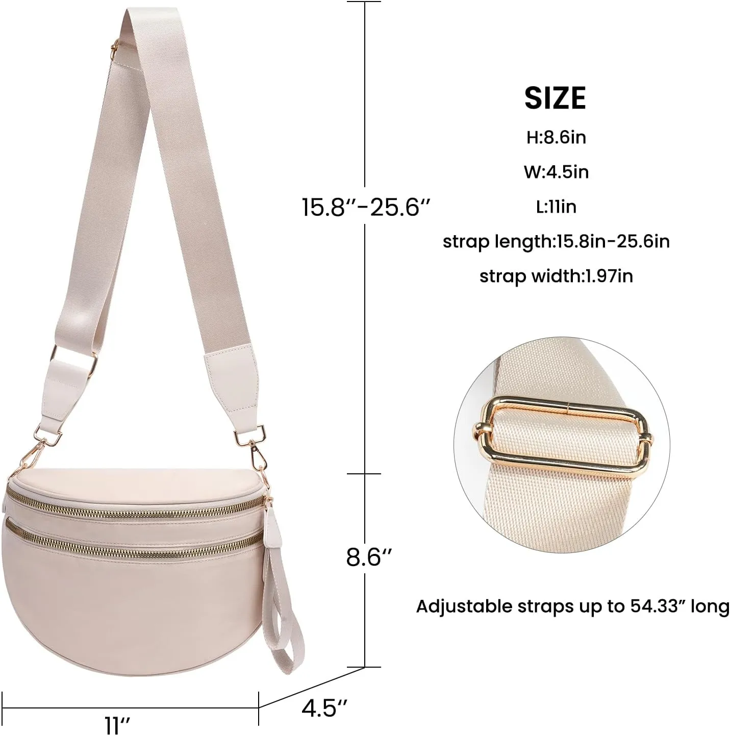 Crossbody Bags Bum Bag for Women Large Sling Bag Purse with Adjustable Strap（Beige）