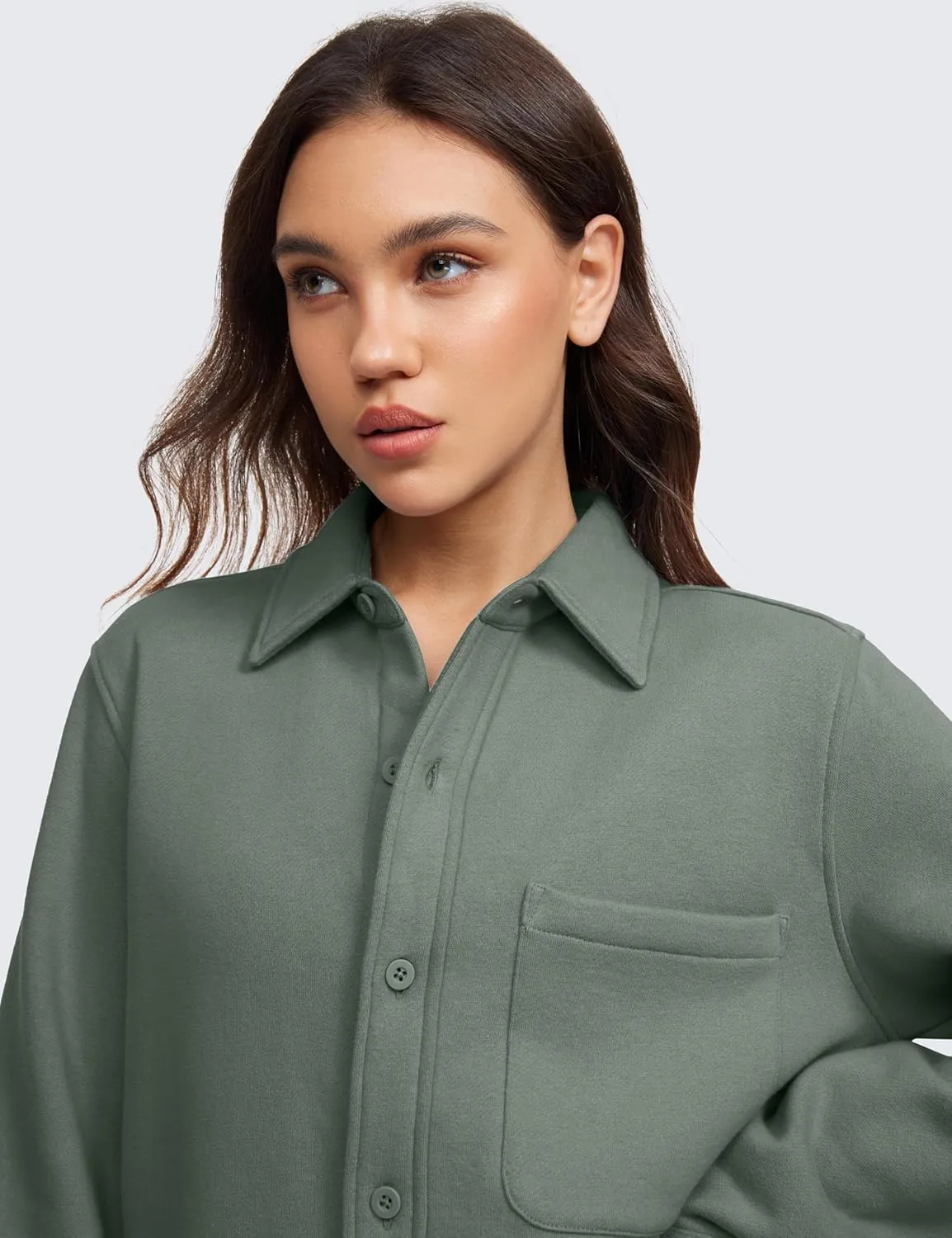 CRZ YOGA Womens Fleece Shacket Jackets Fall Warm Casual Long Sleeve Button Down Shirts with Pocket
