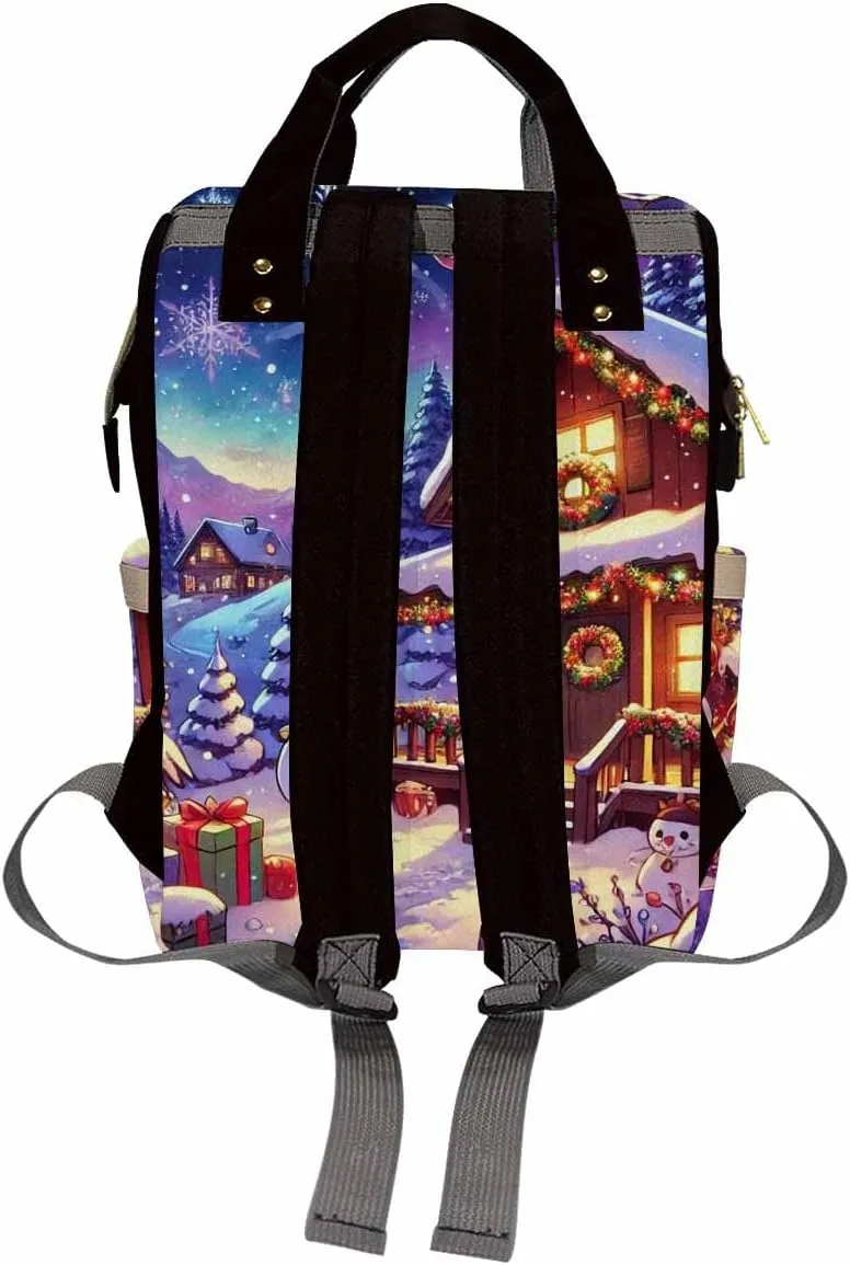 Custom Diaper Bag with Name, Personalized School Bag Christmas Elk Print, Monogram Nappy Backpack with Thermal Pockets for Adults Kids, Large Capacity Waterproof Diaper Bag Xmas Gift