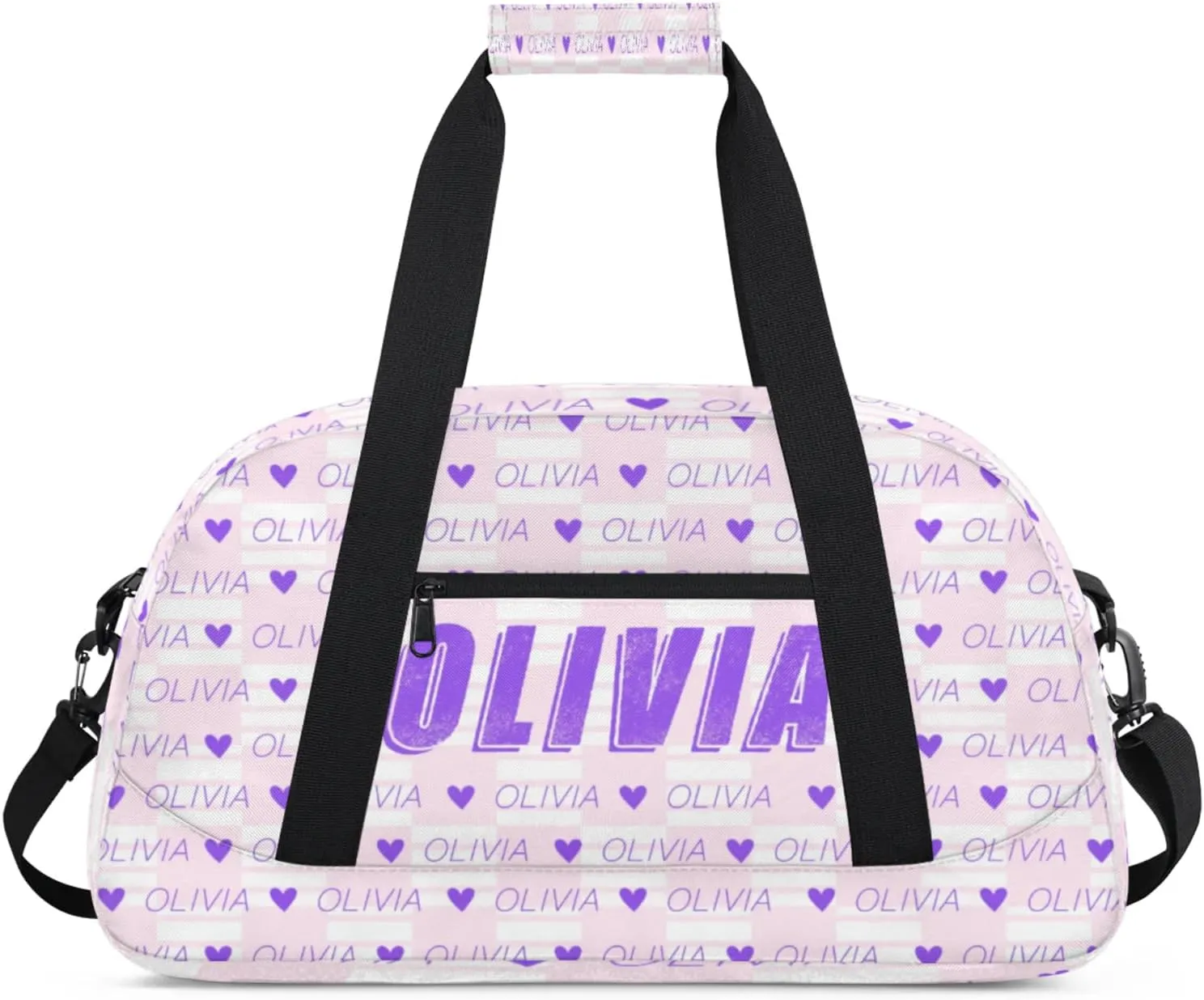 Custom Kids Duffel Bags Personalized Sport Gym Bag with Adjustable & Removable Shoulder Strap Lightweight Overnight Weekender Bag for Boys Girls Travel Sport School(Pink Checkered Pattern)