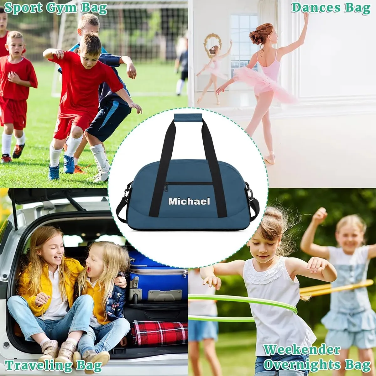 Custom Sport Gym Bags, Personalized Name Overnight Duffel Bags for Boys Girls Dance Weekender Bag Travel Tote Bags, Blue A