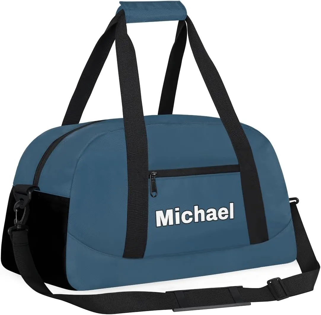 Custom Sport Gym Bags, Personalized Name Overnight Duffel Bags for Boys Girls Dance Weekender Bag Travel Tote Bags, Blue A