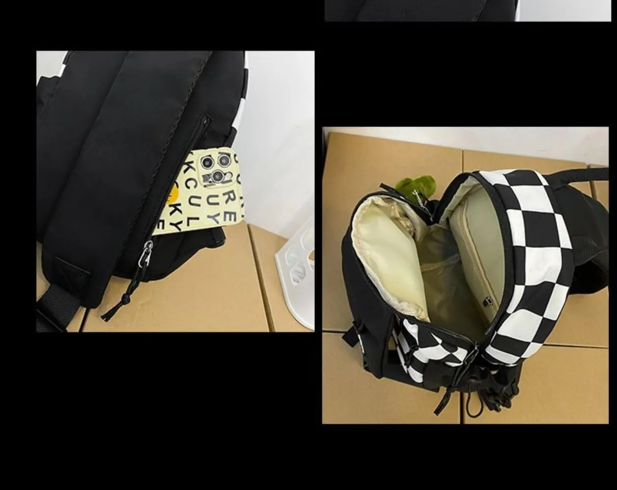 Cute Checkered Sling Bag for Women Men Small Crossbody Bag Travel Casual Chest Bags Purse with Pendant (Purple)