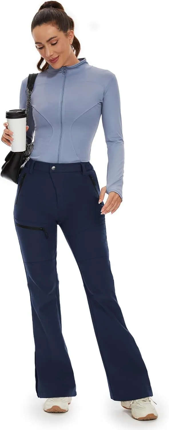 Cycorld Women's Snow Ski Pants Fleece Lined Waterproof Softshell Insulated Flare for Snowboarding Hiking Winter Outdoor