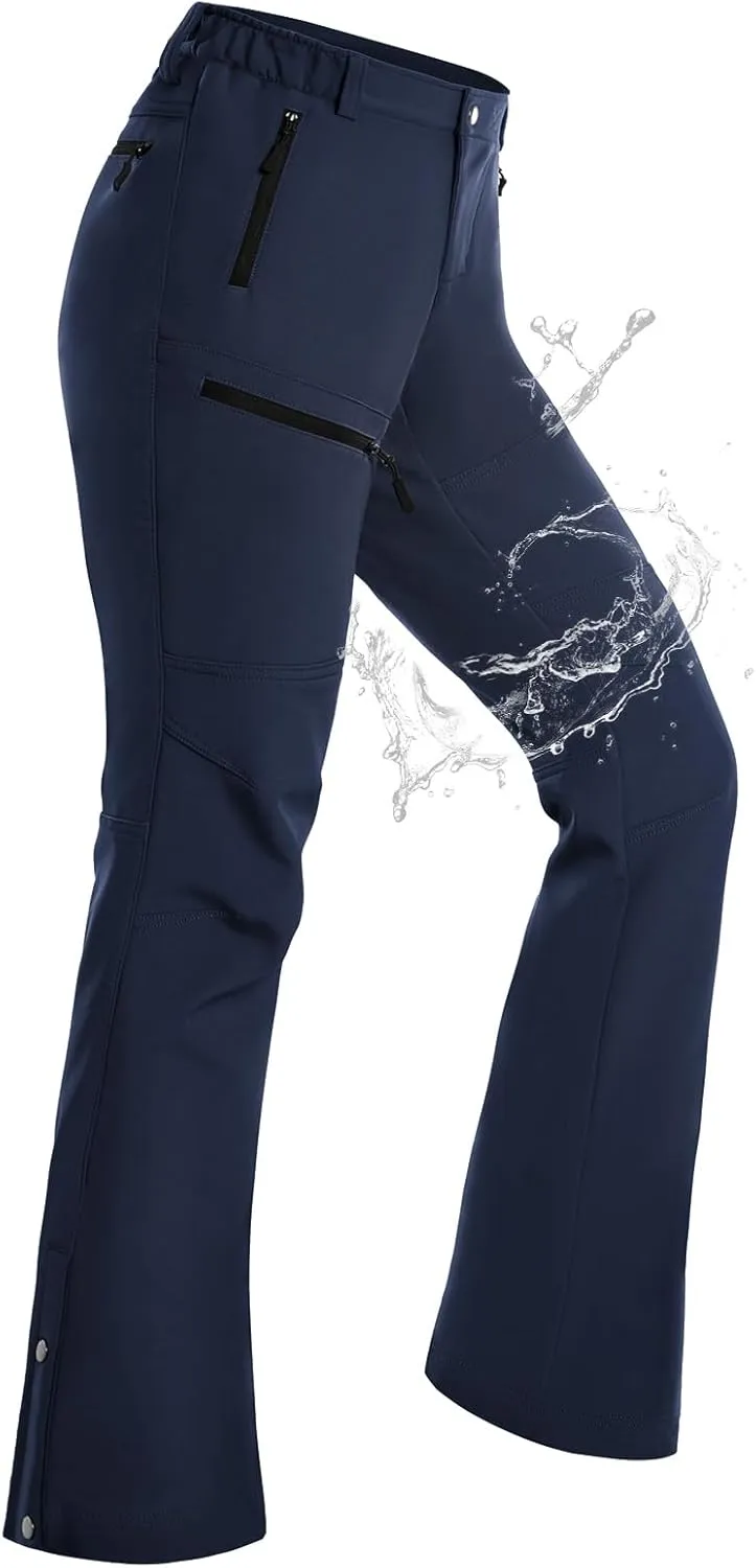Cycorld Women's Snow Ski Pants Fleece Lined Waterproof Softshell Insulated Flare for Snowboarding Hiking Winter Outdoor