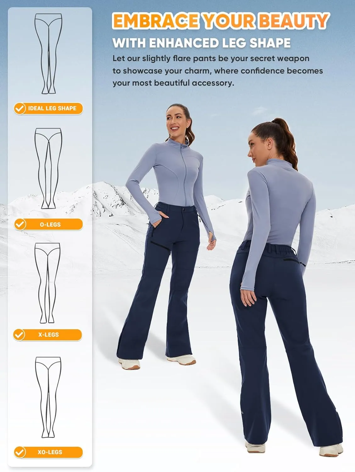 Cycorld Women's Snow Ski Pants Fleece Lined Waterproof Softshell Insulated Flare for Snowboarding Hiking Winter Outdoor
