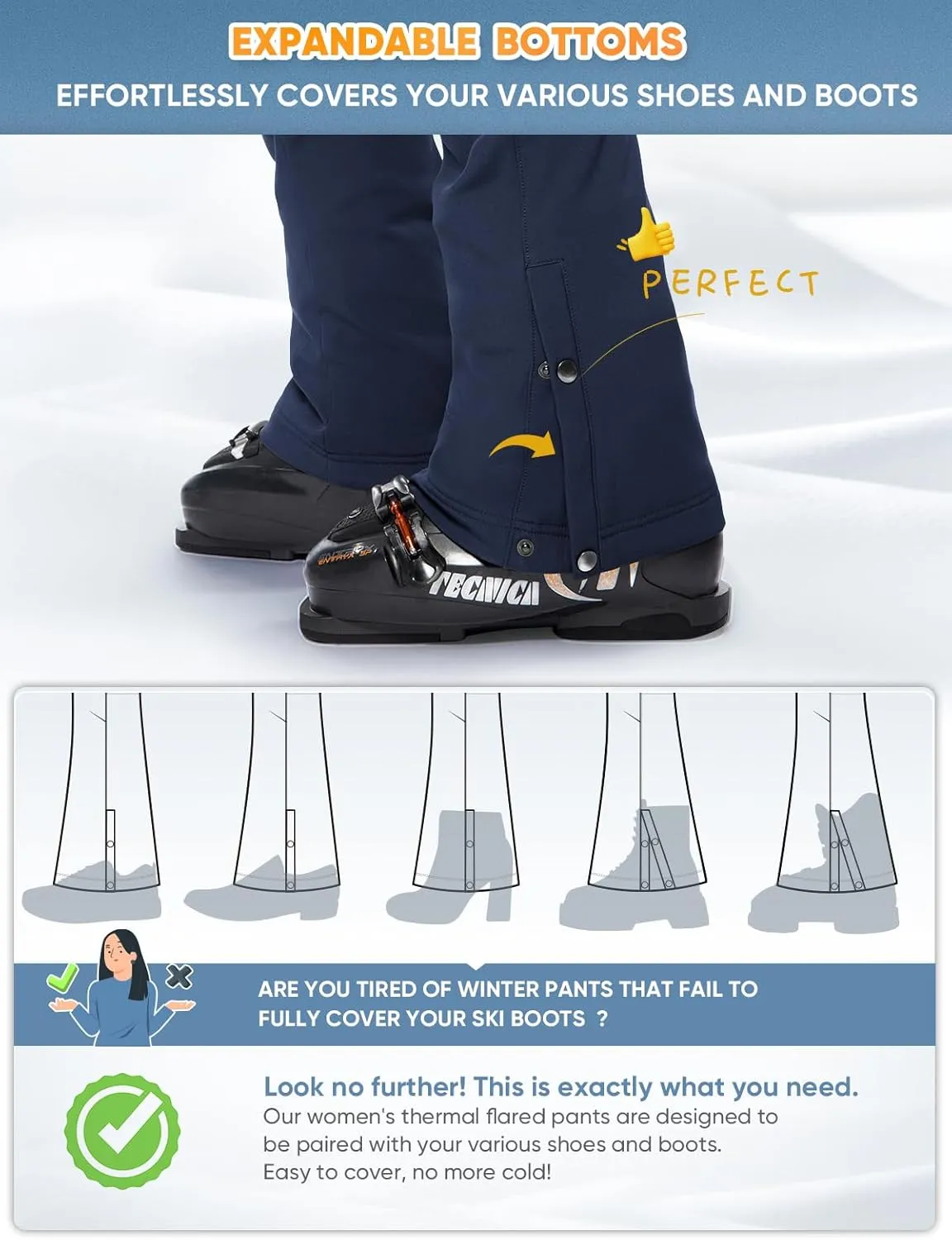 Cycorld Women's Snow Ski Pants Fleece Lined Waterproof Softshell Insulated Flare for Snowboarding Hiking Winter Outdoor