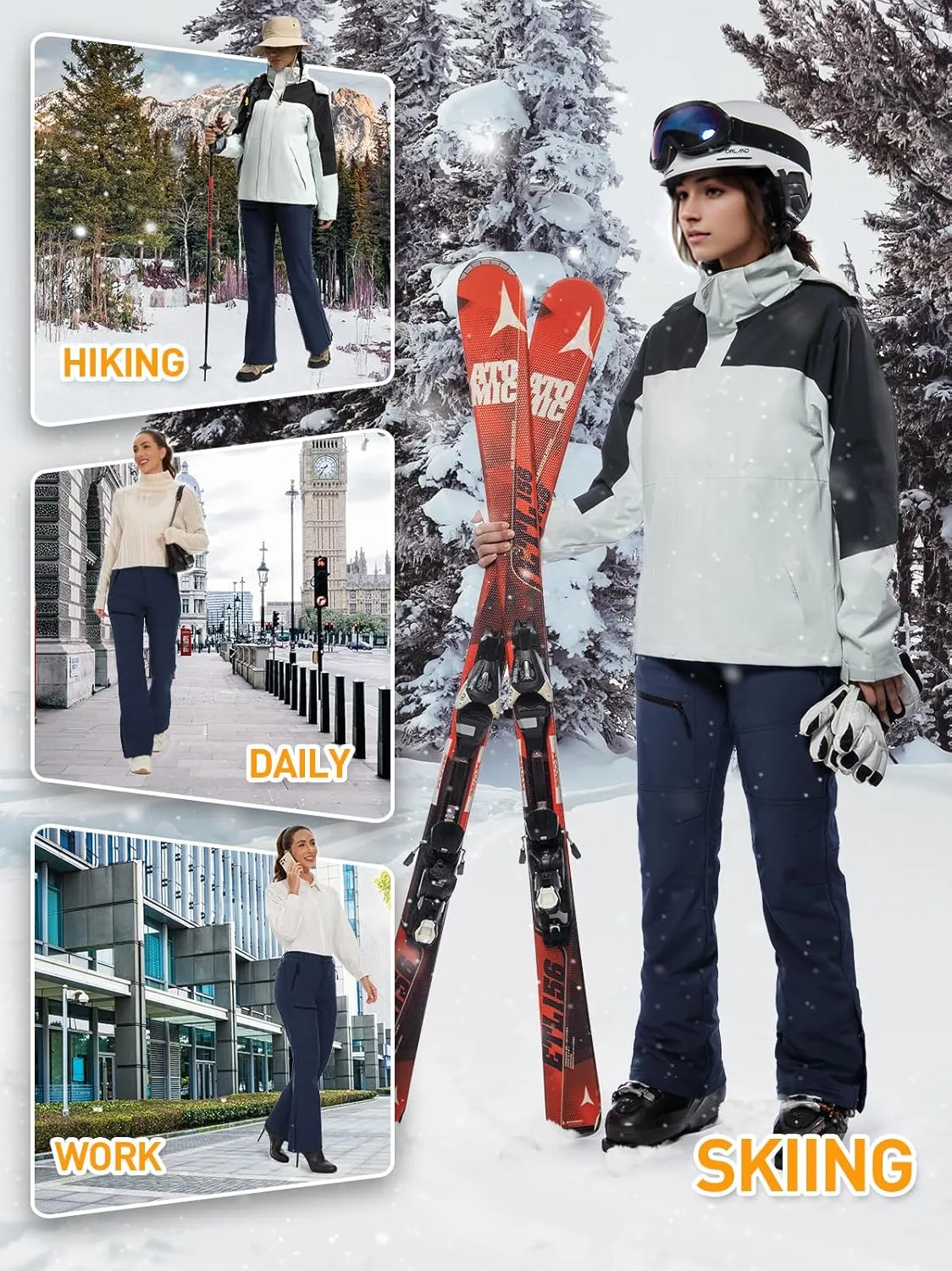 Cycorld Women's Snow Ski Pants Fleece Lined Waterproof Softshell Insulated Flare for Snowboarding Hiking Winter Outdoor