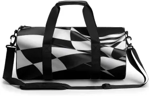 Cylindrical Gym Bag,Black White Formula Checkered Flags Pattern Print Fitness Bag,sport Gym Bag,sports Fitness Handbag,sports Travel Duffel Bag, 17.7in/9in/9in, style