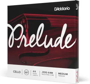 D'Addario J1010 Prelude Cello String Set, 4/4 Scale Medium Tension (1 Set) –Solid Steel Core, Warm Tone, Economical, Durable – Educator’s Choice for Student Strings – Sealed Pouch Prevents Corrosion