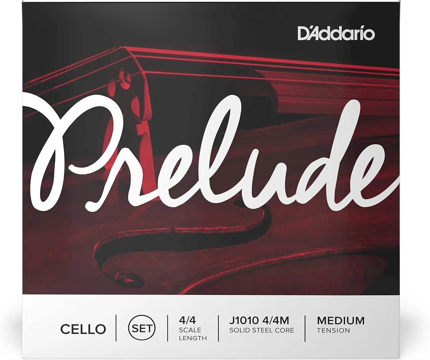 D'Addario J1010 Prelude Cello String Set, 4/4 Scale Medium Tension (1 Set) –Solid Steel Core, Warm Tone, Economical, Durable – Educator’s Choice for Student Strings – Sealed Pouch Prevents Corrosion