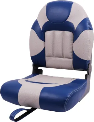 Deckpro Deluxe High Back Boat Seat, Fold-Down Fishing Boat Seat Grey/Blue