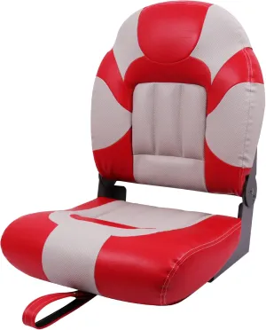 Deckpro Deluxe High Back Boat Seat, Fold-Down Fishing Boat Seat Grey/Red
