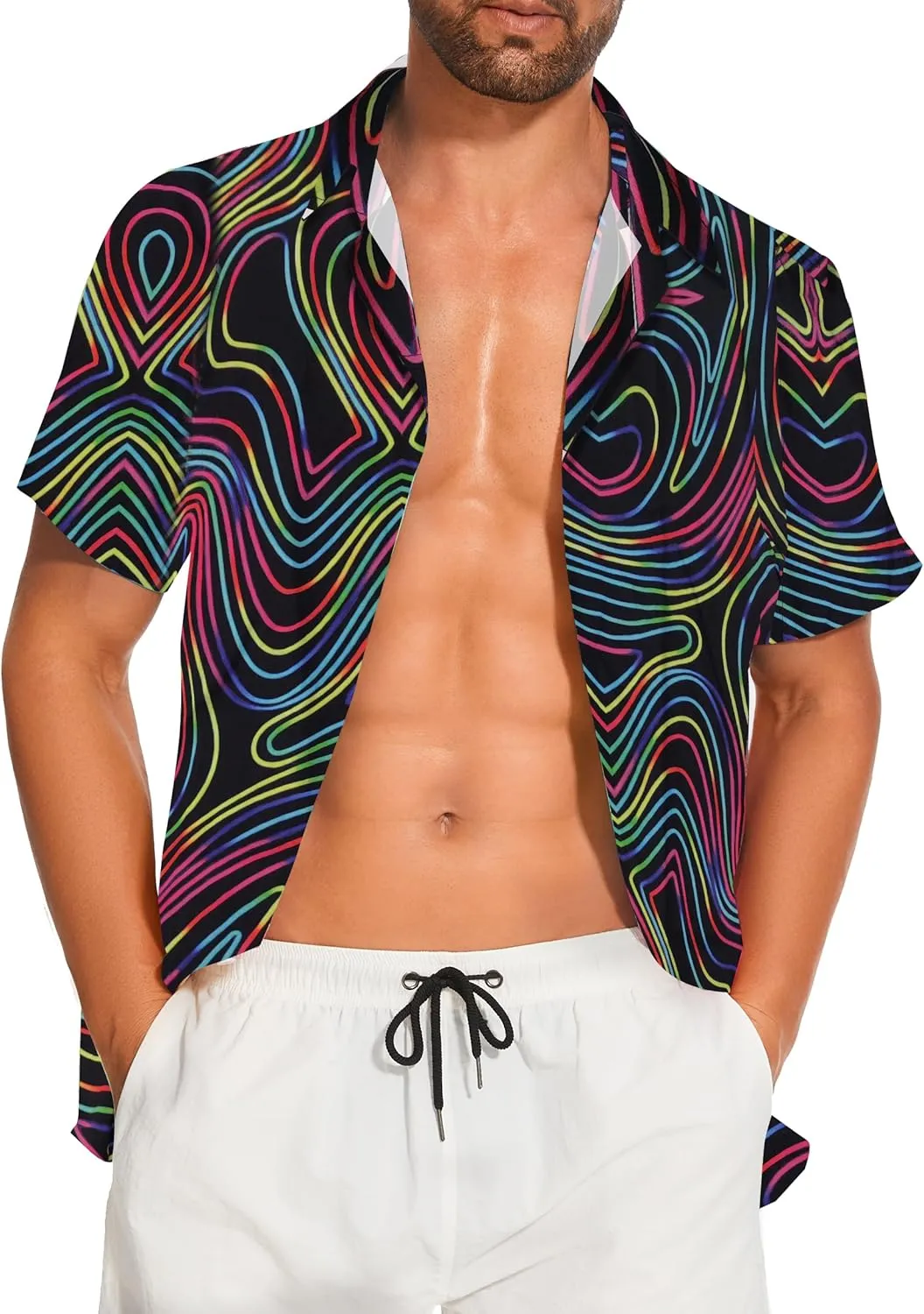Demoking Vintage Shirts for Men Tie Dye Hippie Funny Hawaiian Shirt Button Down Shirts