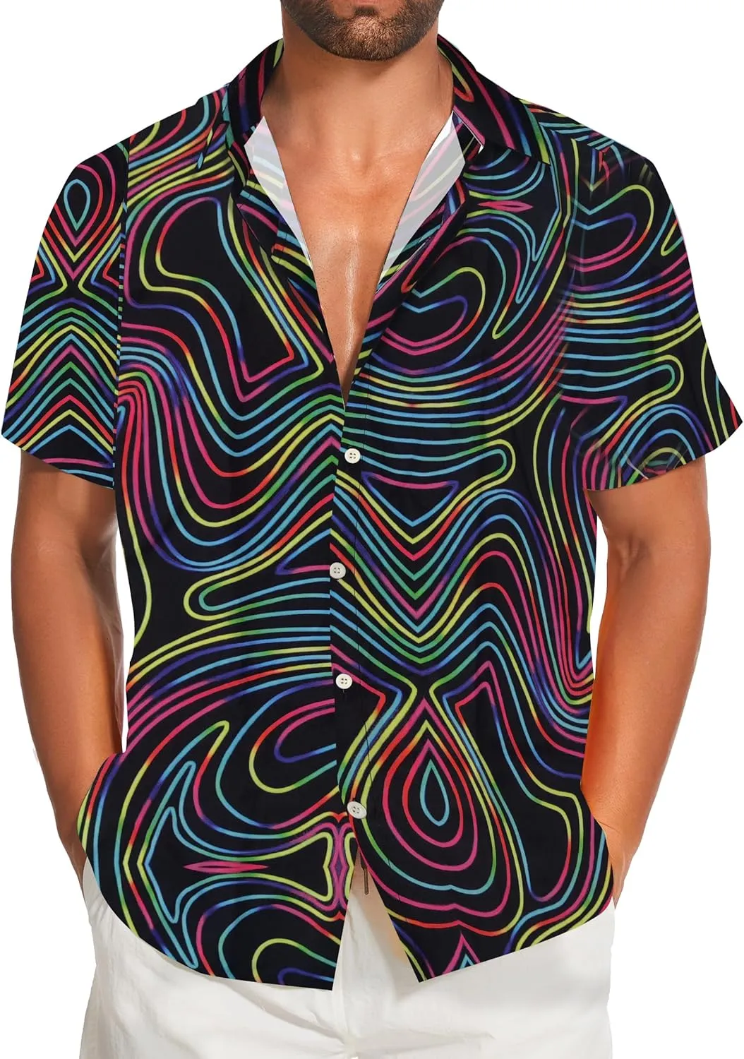 Demoking Vintage Shirts for Men Tie Dye Hippie Funny Hawaiian Shirt Button Down Shirts