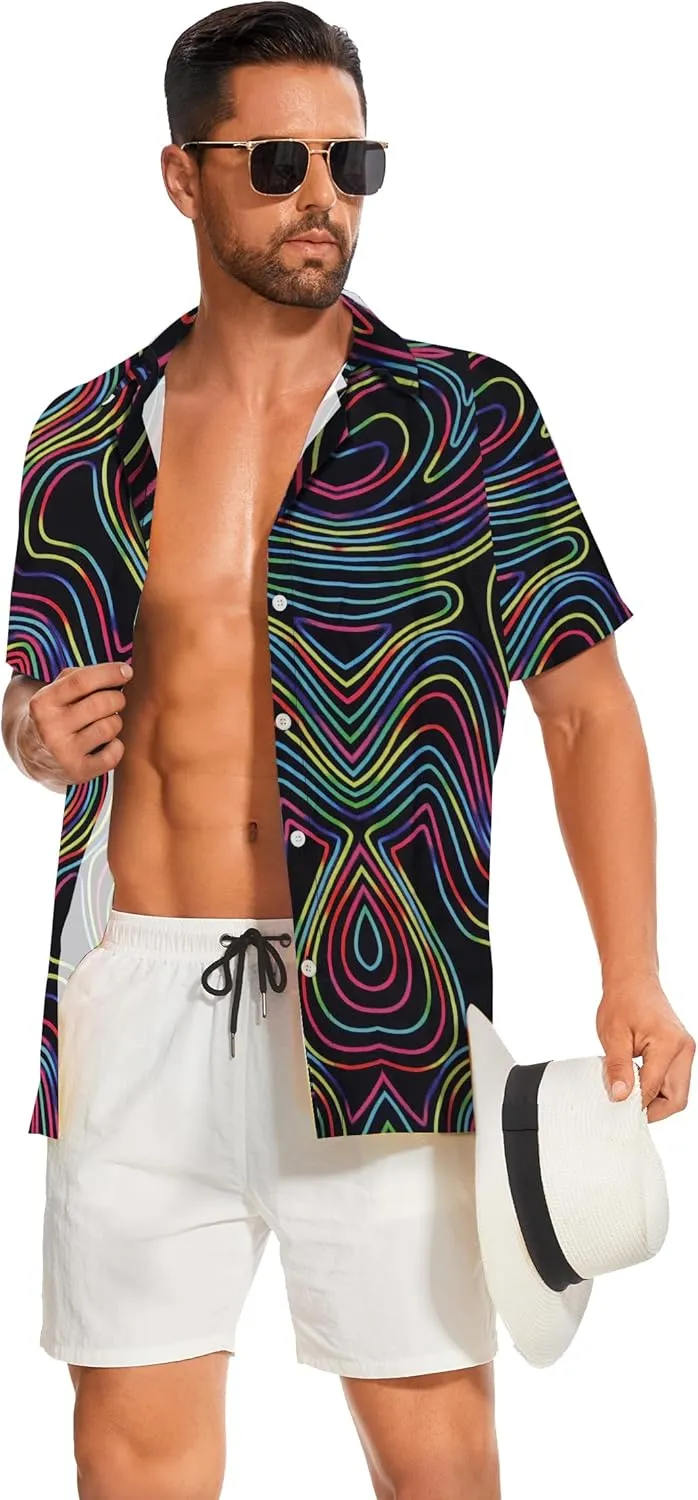Demoking Vintage Shirts for Men Tie Dye Hippie Funny Hawaiian Shirt Button Down Shirts
