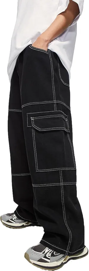Denim Cargo Pants Y2k Baggy Jeans Gothic Punk Wide Leg Streetwear Oversized Relaxed Fit Jeans