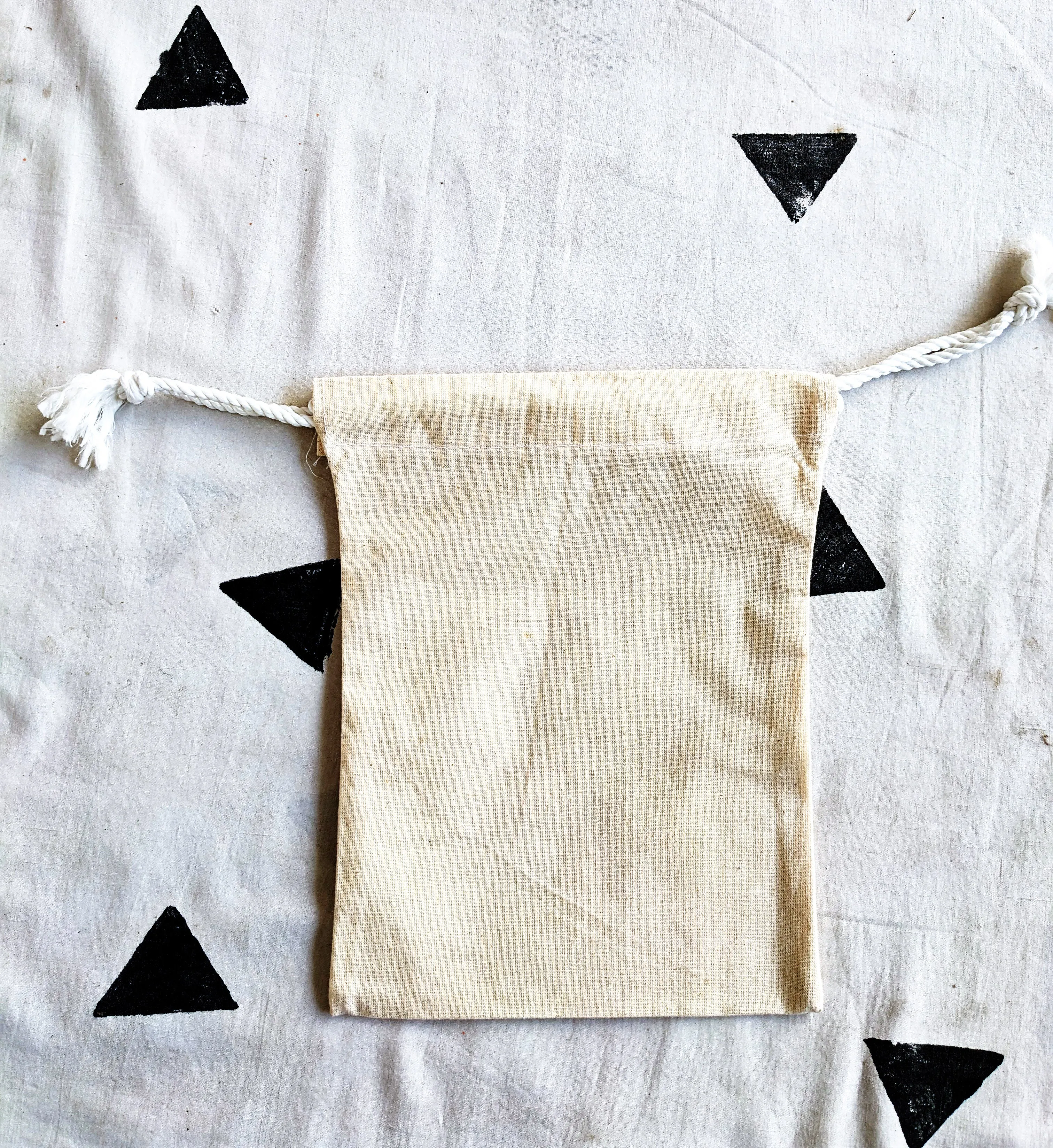 Deshkari ! Canvas white potli pouches for return gifts with Shubh Labh Swastik Print | gift Potli bags for wedding | potli bags for return gifts