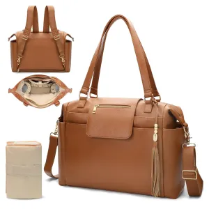 Diaper Bag Tote Leather Diaper Bag Backpack Large Baby Diaper Bag 14 Diaper Organizing Pouches,Changing Pad,Crossbody Strap,4 Insulated Pockets,Brown