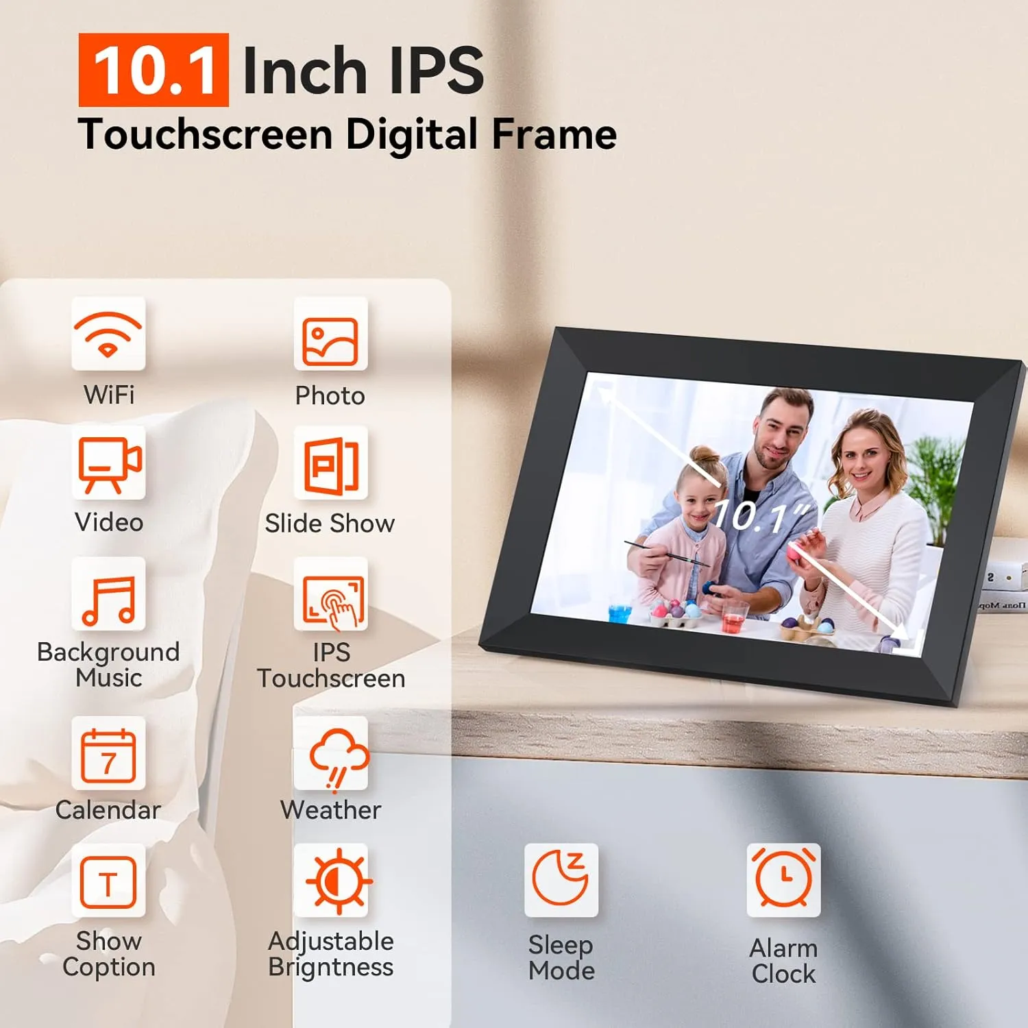Digital Picture Frame 10.1 Inch WiFi Digital Photo Frame,1280 * 800 HD IPS Touch Screen Smart Cloud Photo Frame, to Share Photos Or Videos Remotely Via APP Email (Black) (Black)