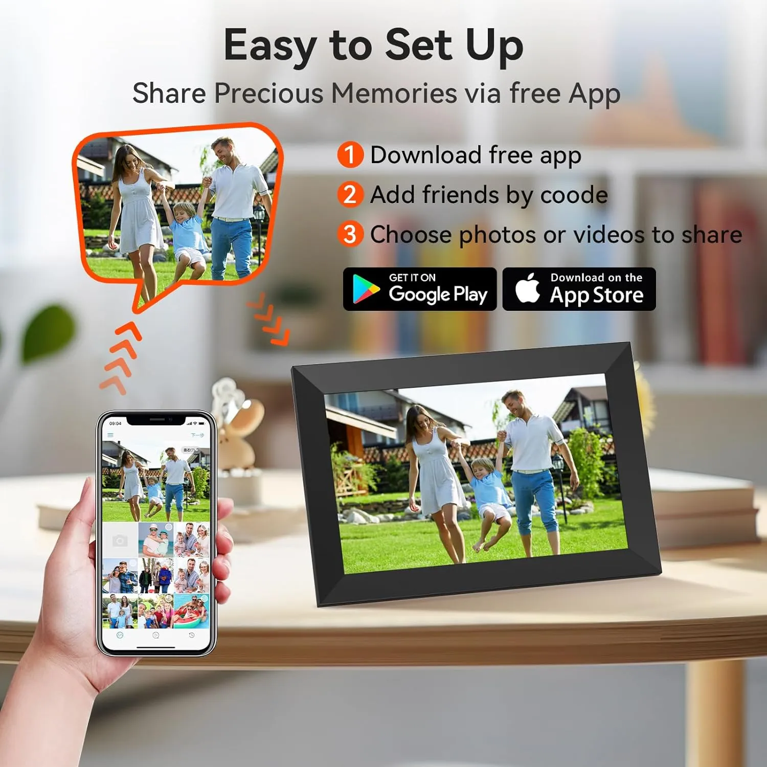 Digital Picture Frame 10.1 Inch WiFi Digital Photo Frame,1280 * 800 HD IPS Touch Screen Smart Cloud Photo Frame, to Share Photos Or Videos Remotely Via APP Email (Black) (Black)