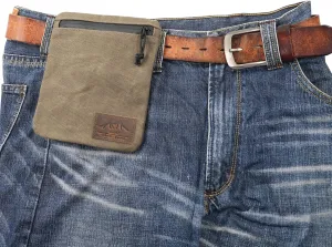 diodrio Belt Zipper Pouches for Men Women Compact EDC Pouch, YKK Zipper, Anti-theft Pickpocket Proof Safety Wallets, Waist Pack for Traveling Hiking, Water Resistant, Tough Waxed Canvas, Olive, Medium