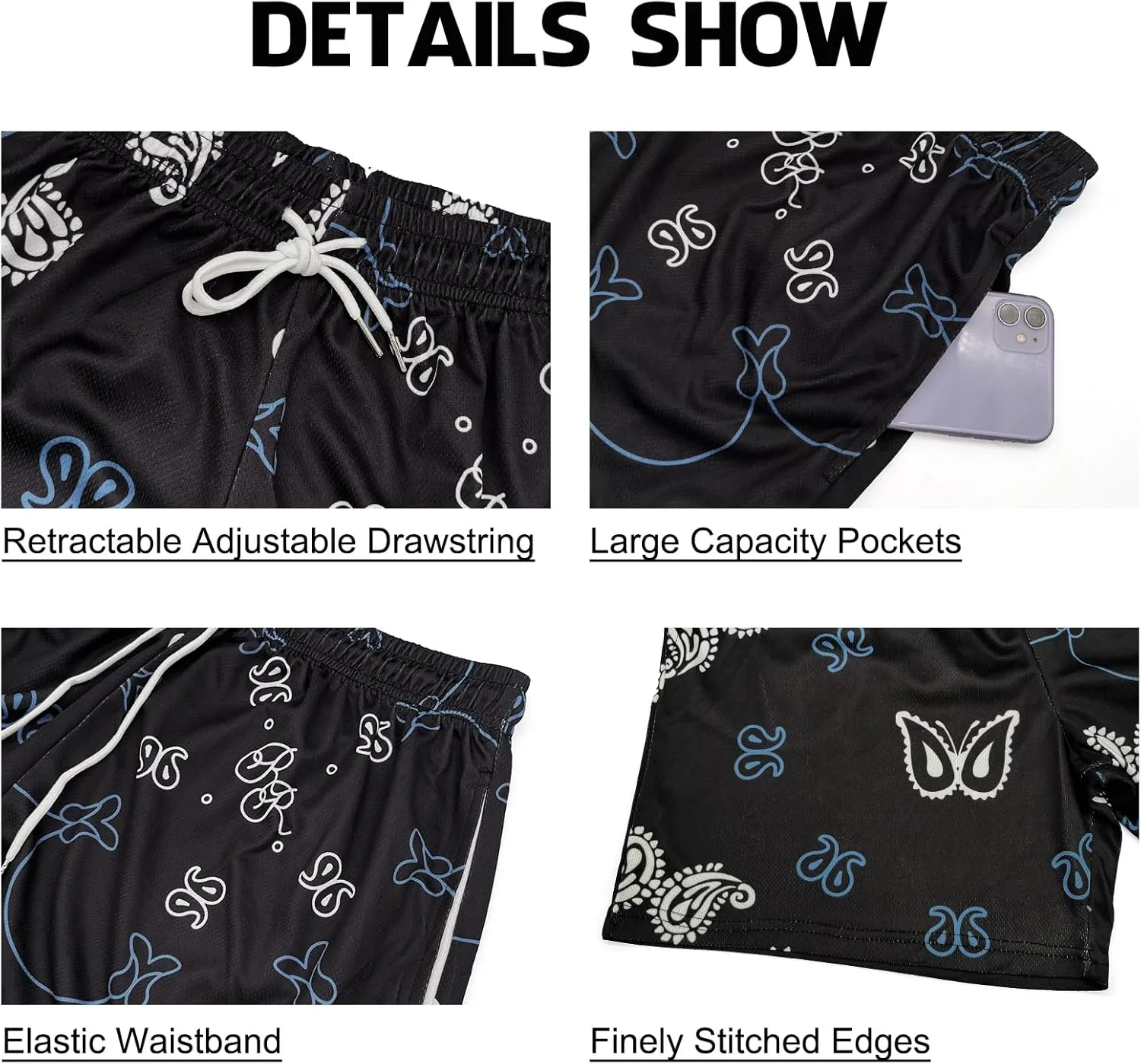 DIOTSR Mens Paisley Graphic Shorts Athletic Basketball Bandana Shorts Running Streetwear Y2k Drawstring Waist
