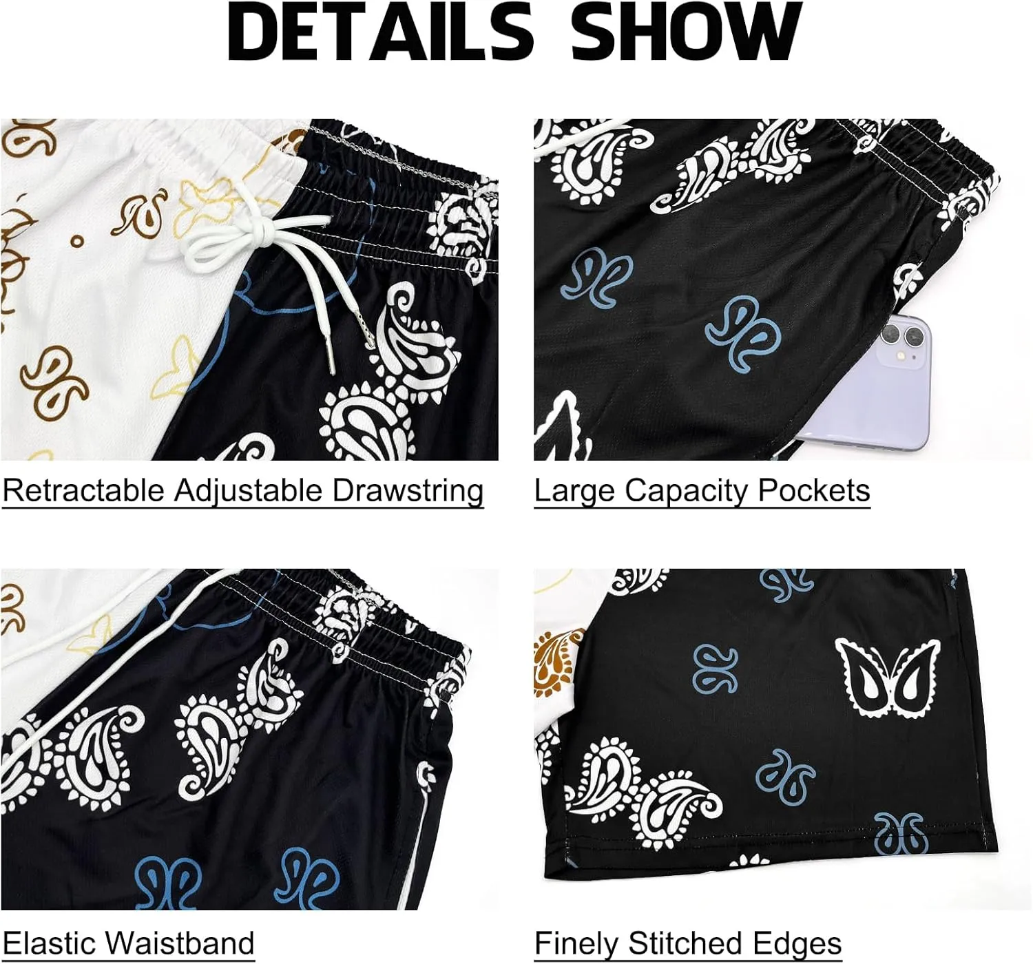 DIOTSR Mens Paisley Graphic Shorts Athletic Basketball Bandana Shorts Running Streetwear Y2k Drawstring Waist