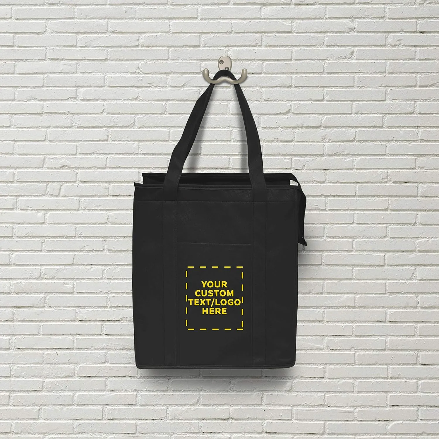 DISCOUNT PROMOS Custom Non-Woven Insulated Tote Bags Set of 10, Personalized Bulk Pack - Reusable, Great for Picnic, Camping, Beach, Outdoor Activities - Black