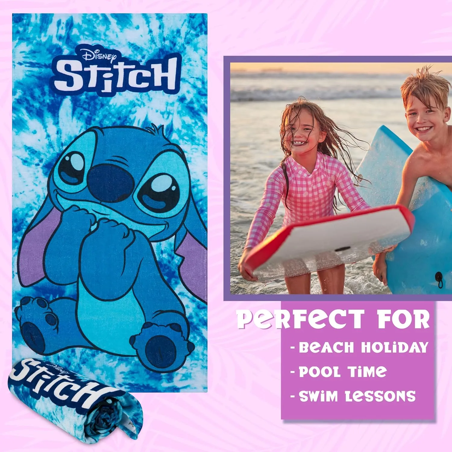 Disney Stitch Beach Towel Kids Toddlers Quick Dry Towel for Pool Beach Bath Swimming Trips Travel Essentials Vacation 55x27” (Blue Stitch)