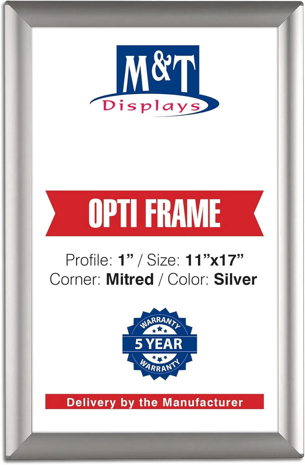 DisplaysMarket 11x17 Snap Frames, 1" Profile, Opti Frame, Mitered Corner, Wall Mounted - Silver (1)
