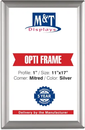 DisplaysMarket 11x17 Snap Frames, 1" Profile, Opti Frame, Mitered Corner, Wall Mounted - Silver (1)