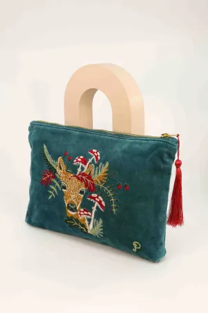Doe with Toadstools Velvet Zip Pouch