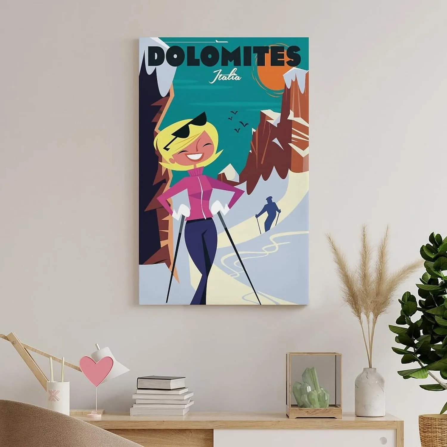 Dolomites Ski Italy Vintage Travel Poster Print Canvas Wall Art for Bedroom Living Room HD Print Posters 12x18inch(30x45cm)