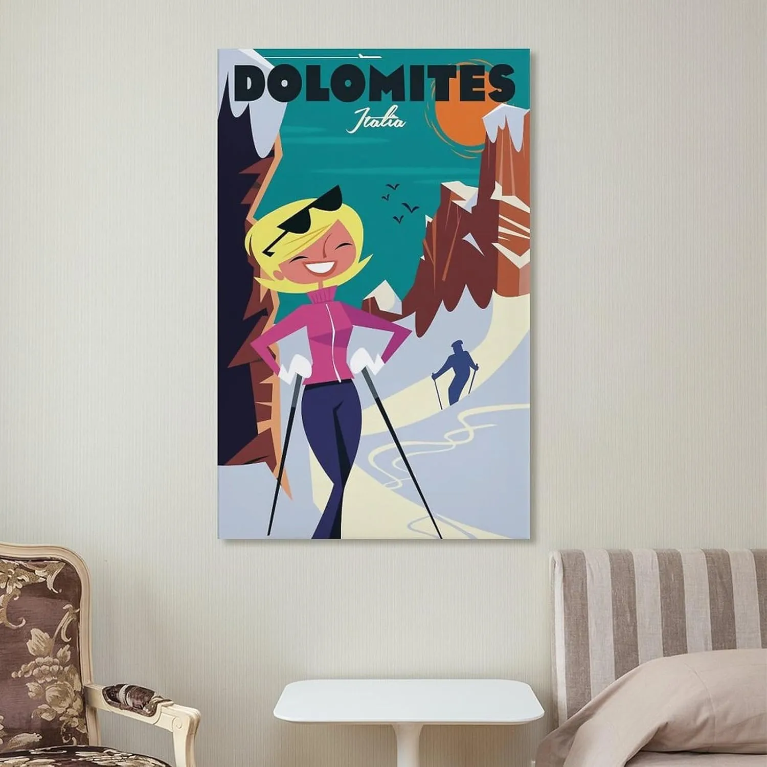 Dolomites Ski Italy Vintage Travel Poster Print Canvas Wall Art for Bedroom Living Room HD Print Posters 12x18inch(30x45cm)