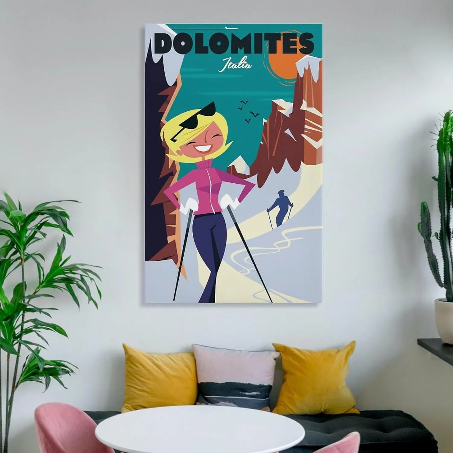 Dolomites Ski Italy Vintage Travel Poster Print Canvas Wall Art for Bedroom Living Room HD Print Posters 12x18inch(30x45cm)