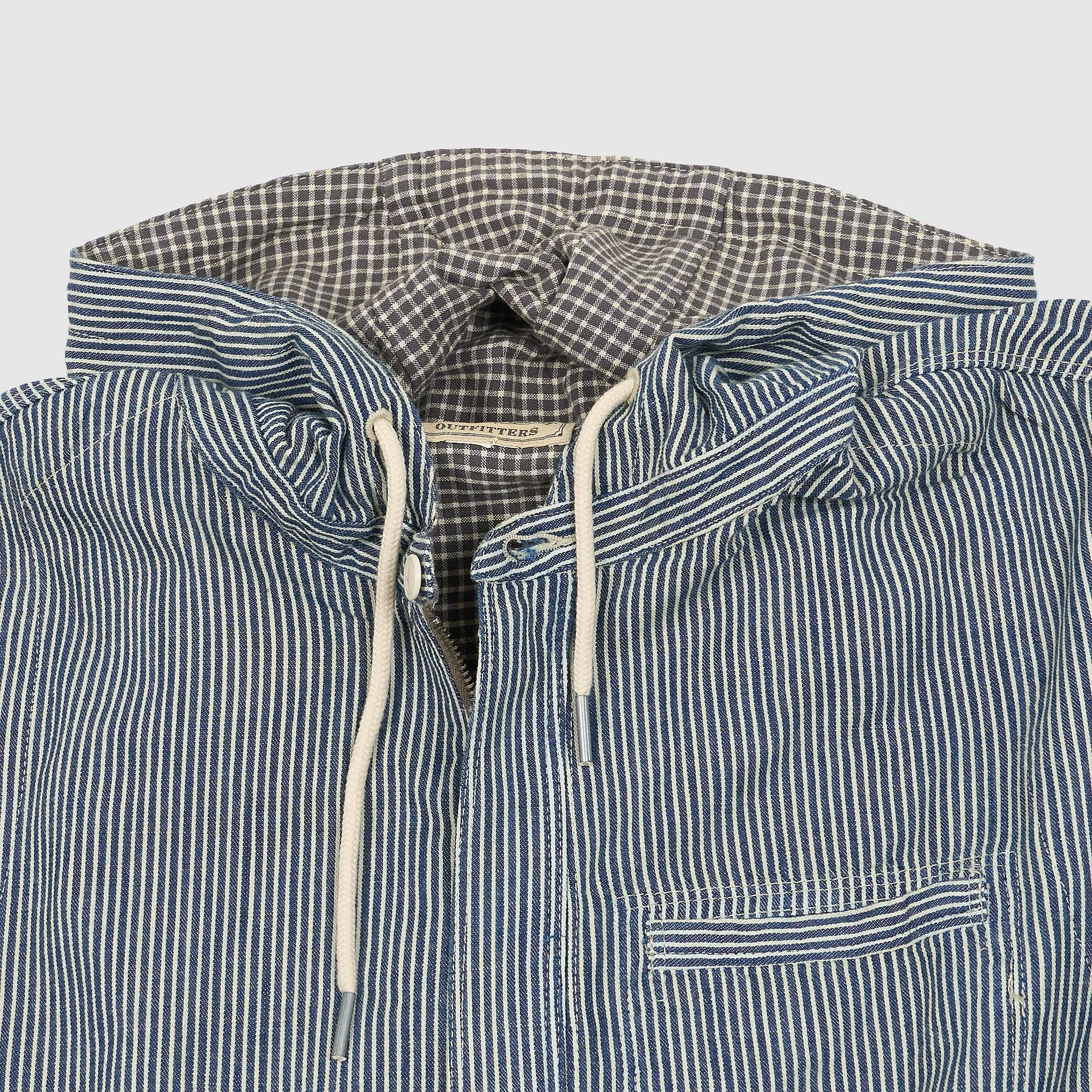Double RL Unlined Hooded Hickory Striped Overshirt Jacket