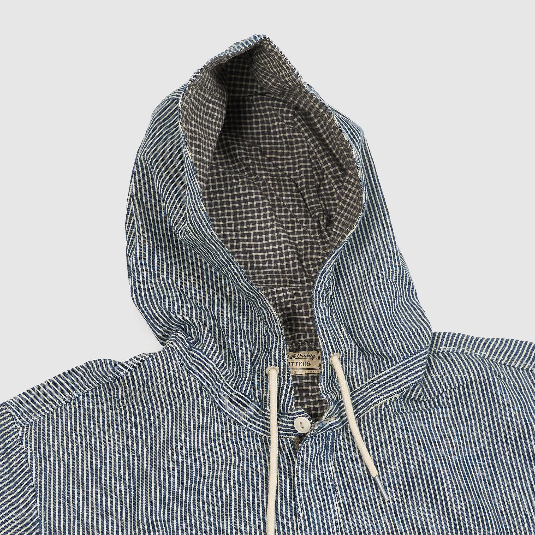 Double RL Unlined Hooded Hickory Striped Overshirt Jacket